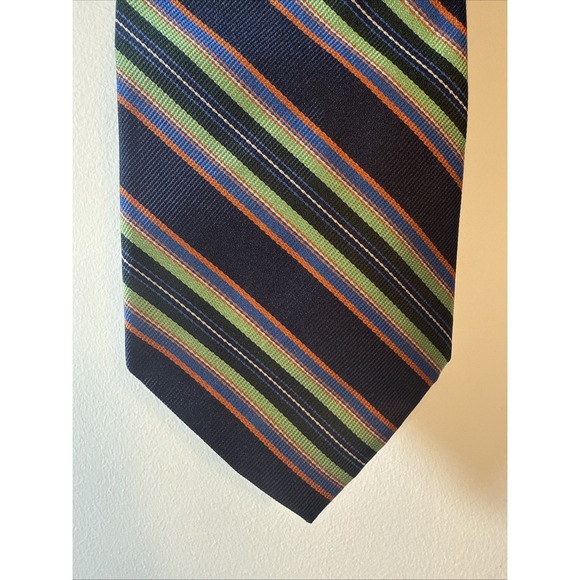 J. Crew Blue/Green Diagonal Stripe 100% Silk Necktie tie Made In USA - Picture 1 of 4
